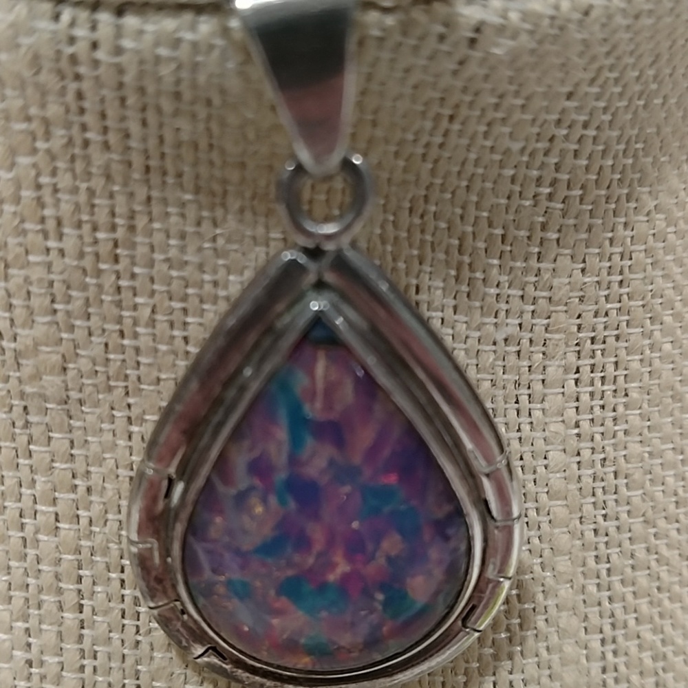 Sterling Mexican opal teardrop pendant
